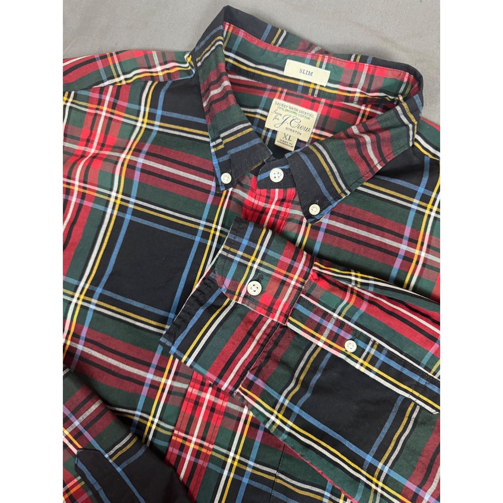 J. Crew Mens XL Slim Secret Wash Organic Cotton Stretch Plaid Button Down Shirt